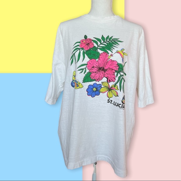 Vintage oversized graphic t shirt single stitch floral Hawaii - Picture 8 of 12